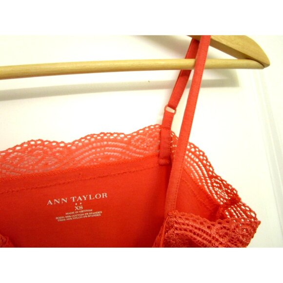 ANN TAYLOR Coral/Pink Camisole - Lace Adjustable Strap - Women XS Cotton Blend - Picture 9 of 14